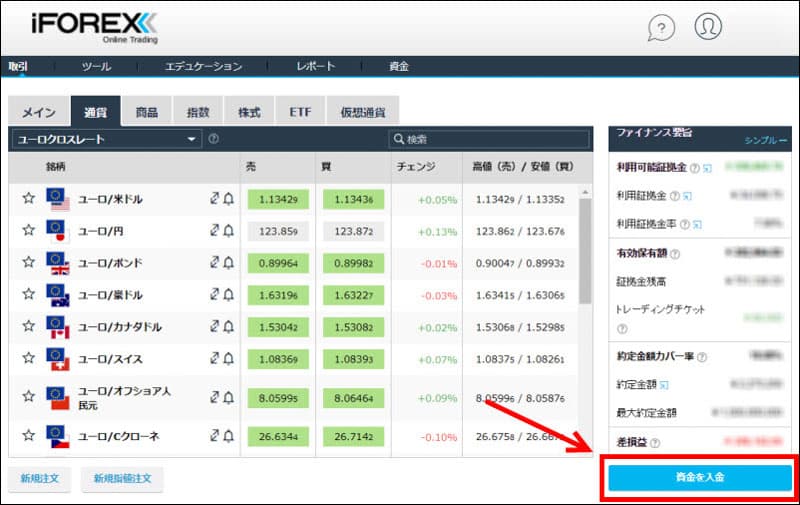 ログインして資金を入金