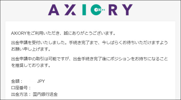 Axioryからメールが来る