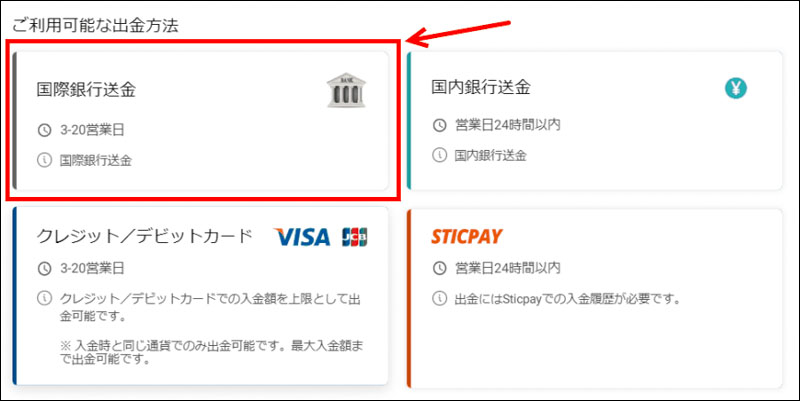 国際銀行送金を選択